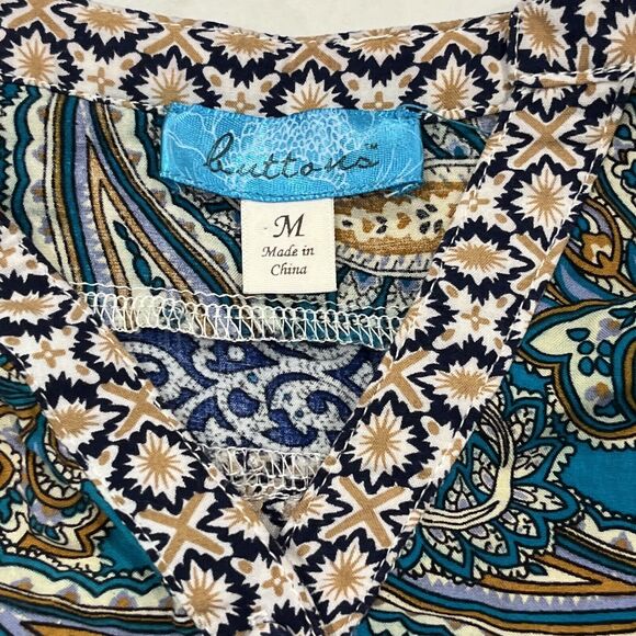 Buttons Sleeveless Pull Over Tunic Geometric Paisley Boho Blouse Shirt Sz M - Picture 6 of 8